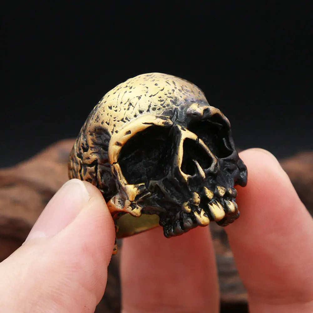 Gothic Vintage Brass Skull Ring For Men Women Punk Rock Fashion Skeleton Rings Personality Biker Jewelry Halloween Gifts