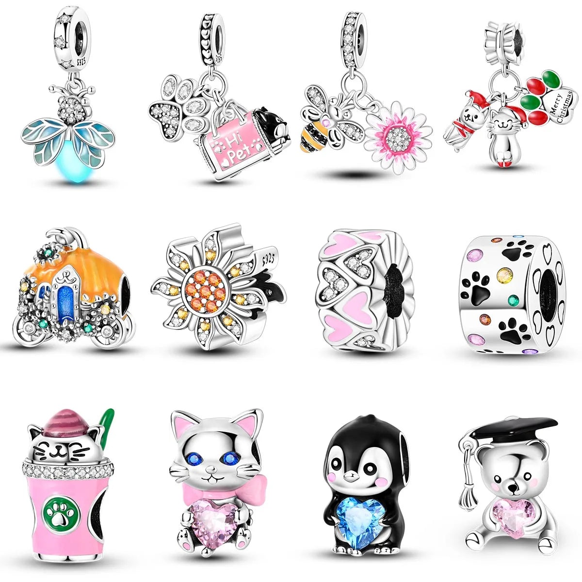 New 925 Sterling Silver Firefly Cat Animal Series Positioning Buckle DIY Fine beads Fit Original Pandora Charm Bracelet Jewelry