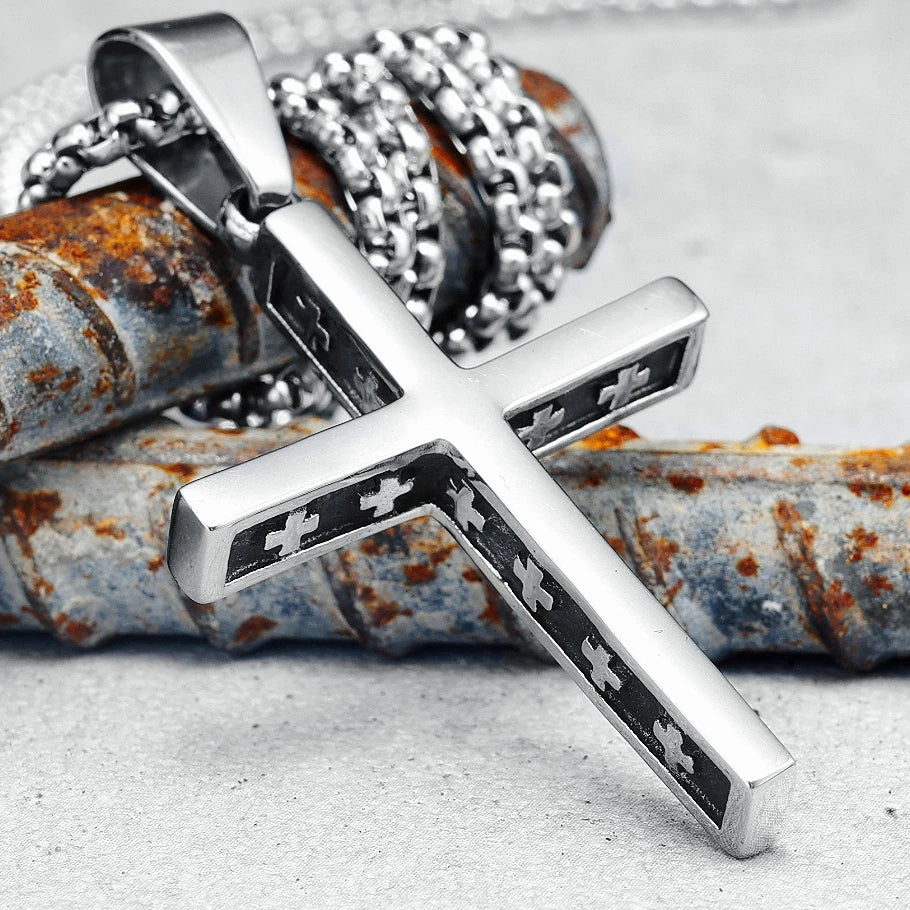 Einfache Kreuz-Halskette für Männer, 316L Edelstahl-Anhänger, Kette, Top-Qualität, Religion, Rock, Punk, Rap für Biker, männlicher Schmuck, bestes Geschenk