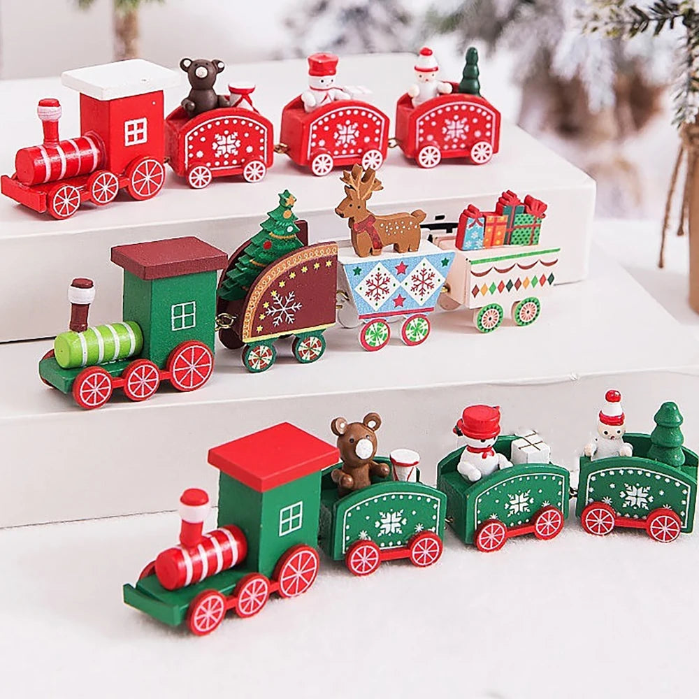 Merry Christmas Wooden Train Ornaments Snowman Gingerbread Decors Train Kids Toys Xmas Gifts Christmas Navidad Party Decorations