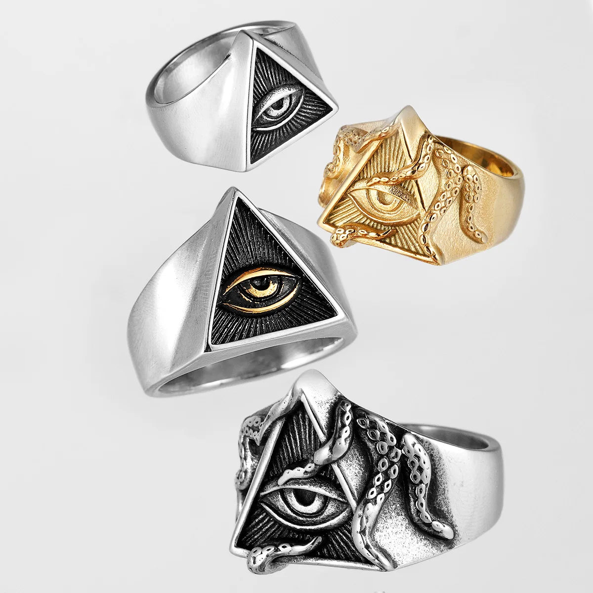 Freemason Illuminati Triangle Masonic Stainless Steel Mens Rings Punk for Male Boyfriend Biker Jewelry Creativity Gift Wholesale