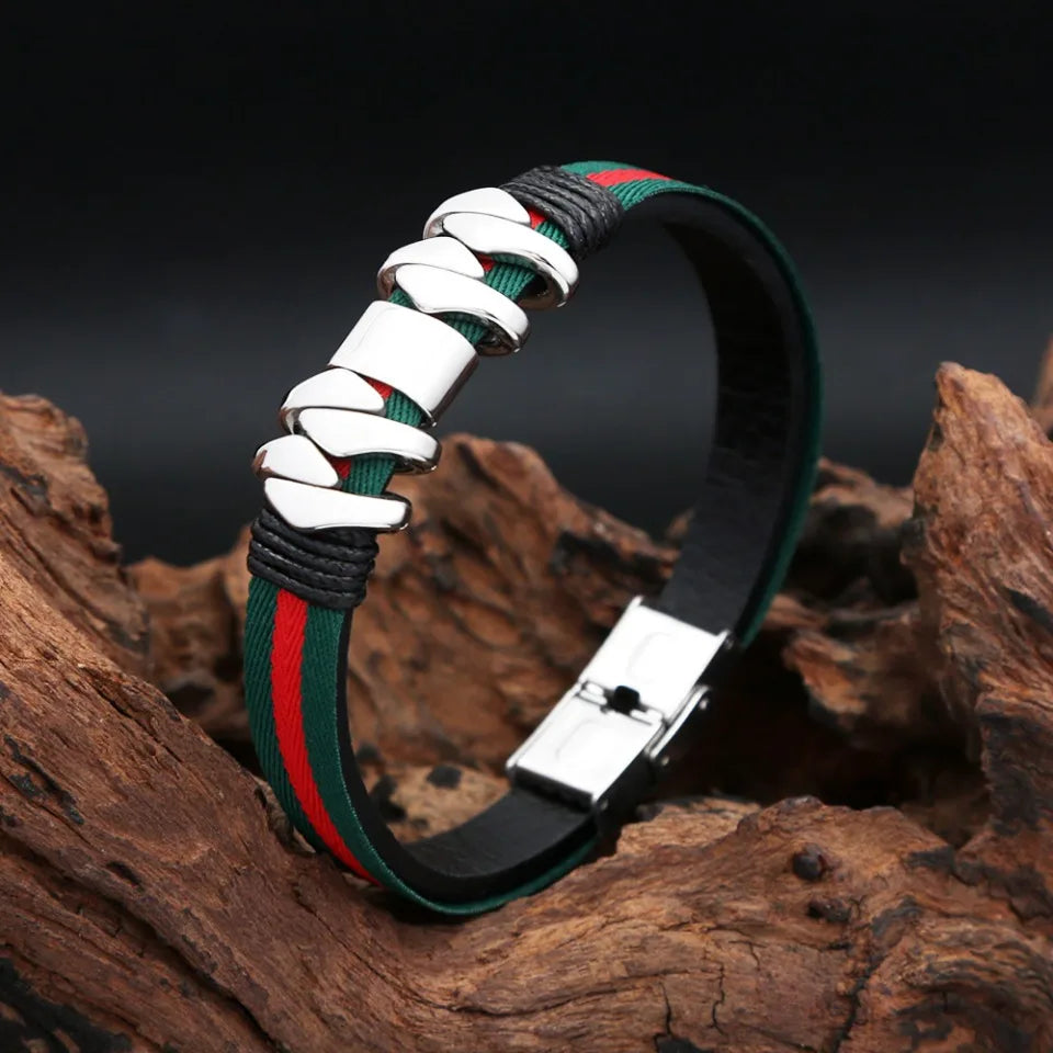 Punk Fashion Colorful Double Layer Leather Bracelet Hip Hop Biker Stainless Steel Bracelets For Men Women Casual Charm Jewelry