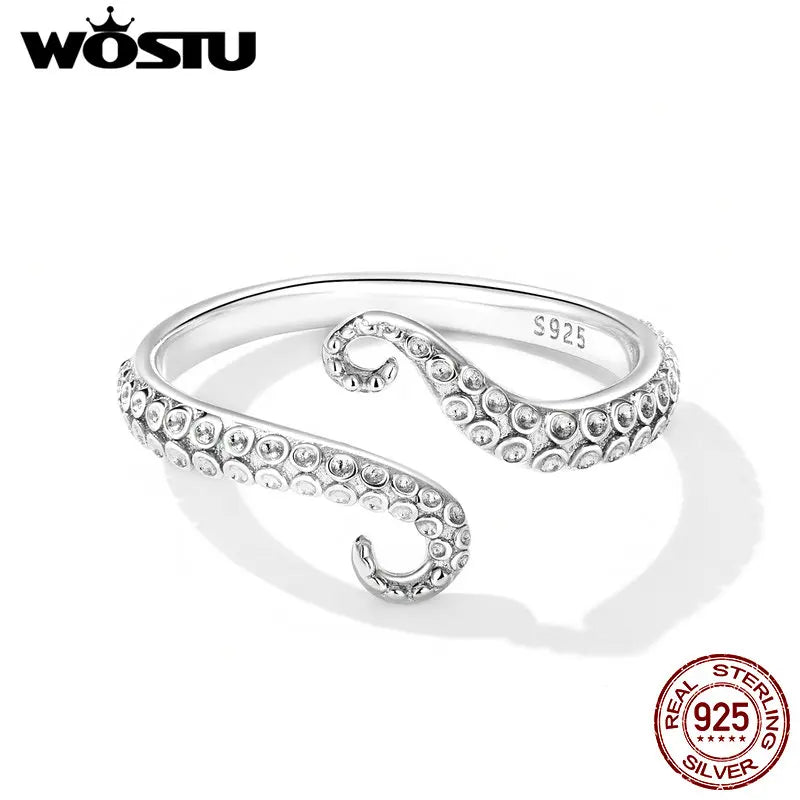100% Real 925 Sterling Silver Simple Octopus Whisker Open Ring