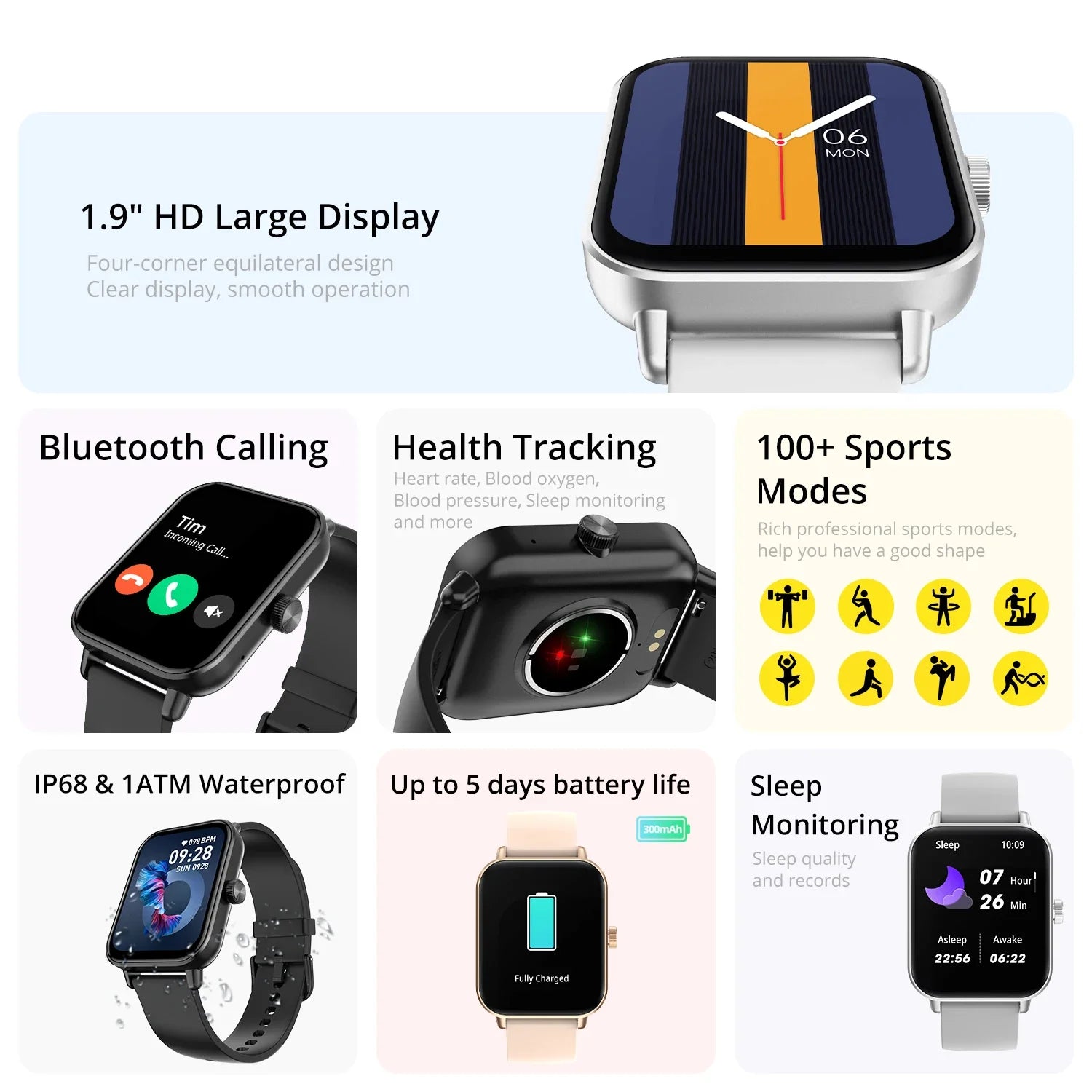 COLMI P81 Voice Calling Smart Watch Ultra 1.9 inch Screen 24H Health Monitor 100+ Sports Modes, Bluetooth Smartwatch