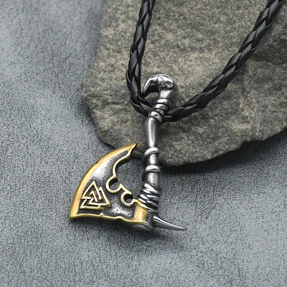 Norse Runes Valknut Viking Axe Pendant Necklaces Men Stainless Steel Hatchet Thor Hammer Mjolnir Slavic Amulet Jewelry