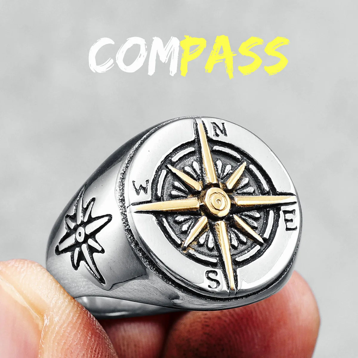 Compass Men Rings 316L Stainless Steel Navy Ocean Nautical Navigation Punk Rock Rap for Biker Male Boyfriend Jewelry Best Gift