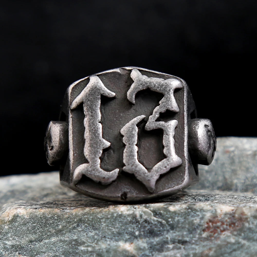 Gothic Fashion Lucky Number Black 13 Skull Ring For Men Punk Hip Hop Stainless Steel Biker Number Rings Amulet Jewelry Wholesale