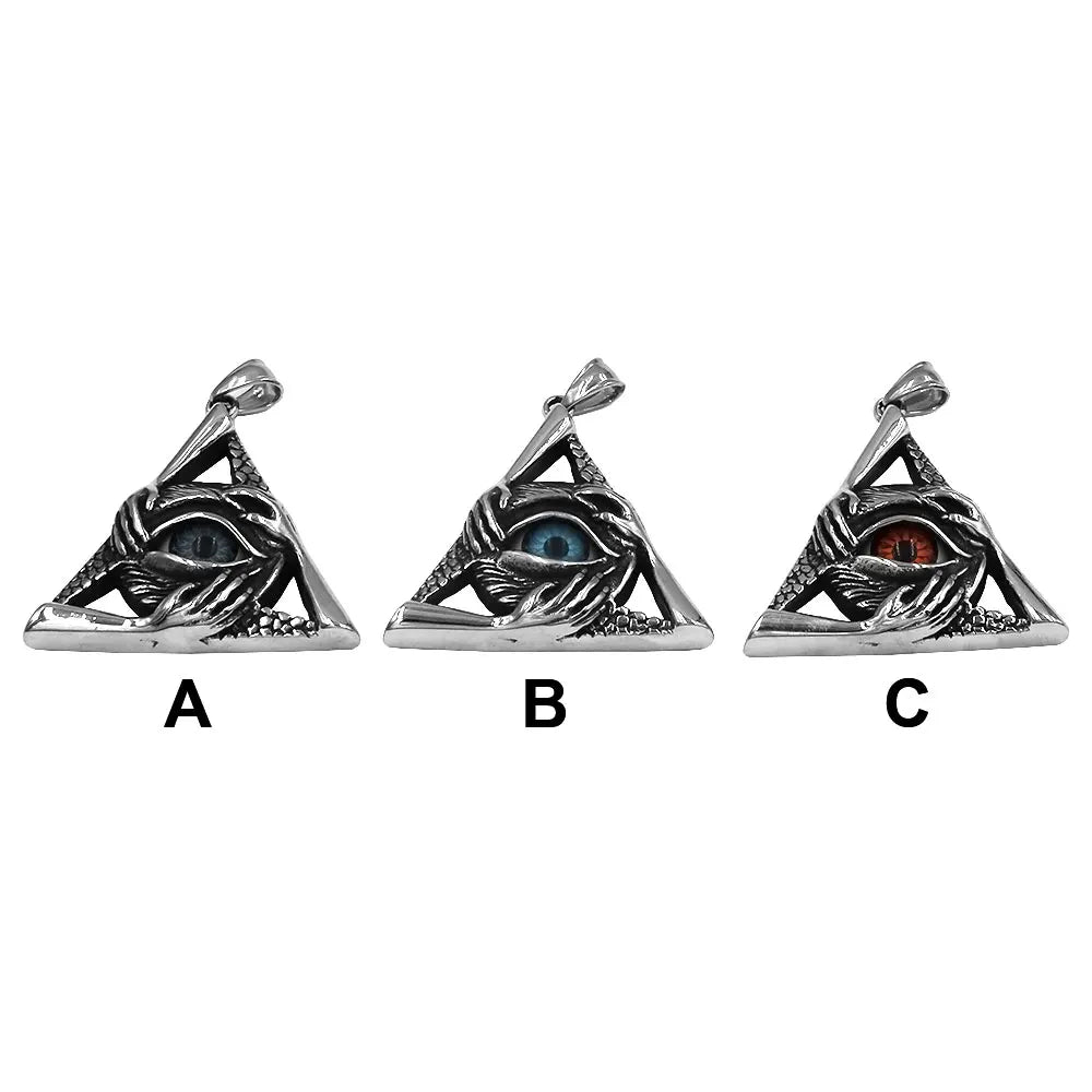 Egyptian Eye of Horus Ra Udjat Talisman Pendant Stainless Steel Illuminati Pyramid Eye Evil Hand Biker Men Gift SWP0548A