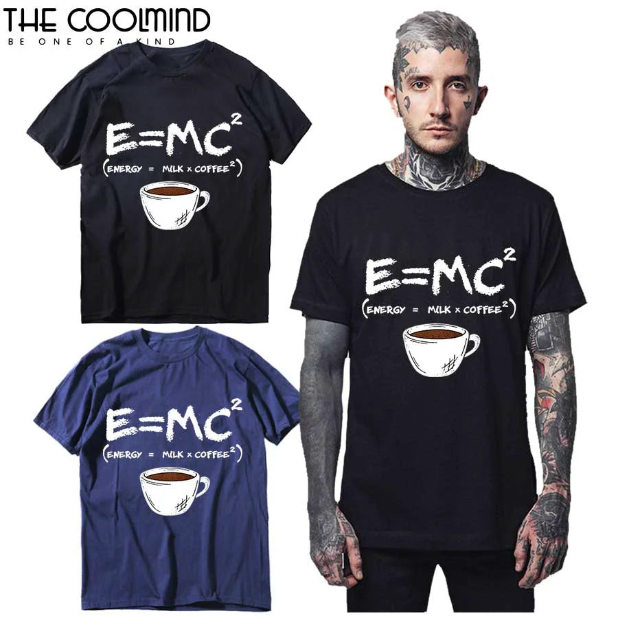 Camiseta COOLMIND 100% algodón con estampado de café para hombre, divertida camiseta de talla grande para hombre, camiseta de cuello redondo, camiseta de gran tamaño para hombre, camisetas