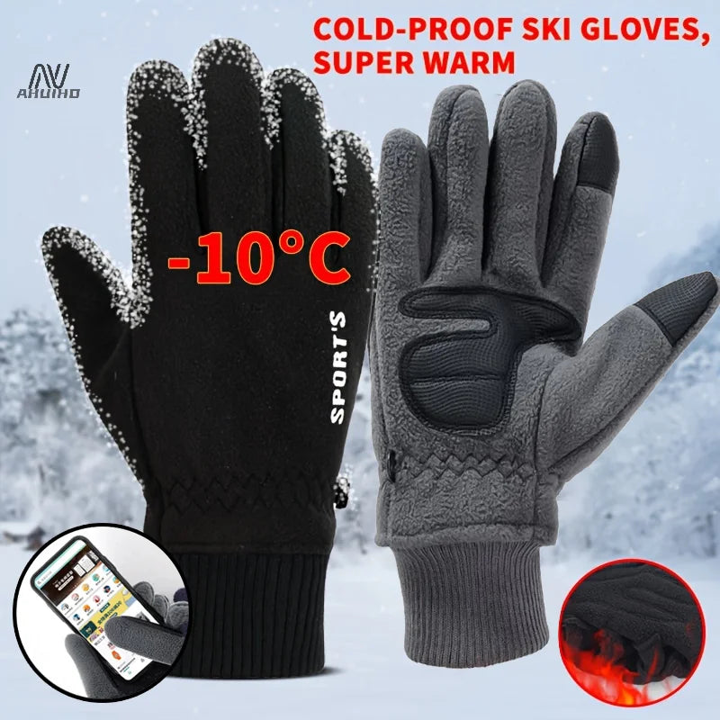 Winter Ski Gloves Men Cycling Bike Gloves Thermal Polar Fleece Gloves Cold Wind Waterproof TouchScreen Warm Skiing Mitten