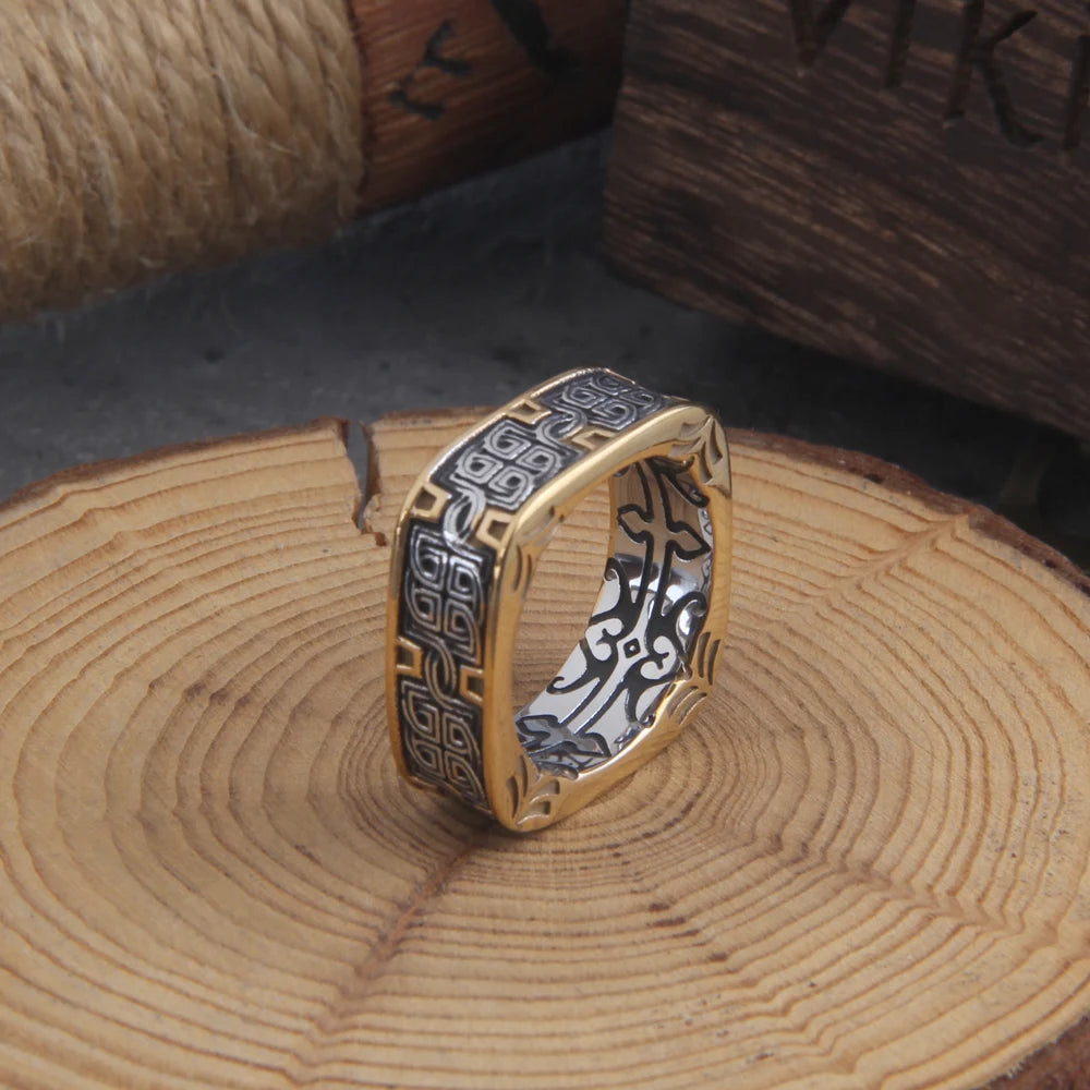 NEW Men's 316L stainless-steel rings retro Odin Viking rune for teen RING Amulet fashion Jewelry Gift with wood box