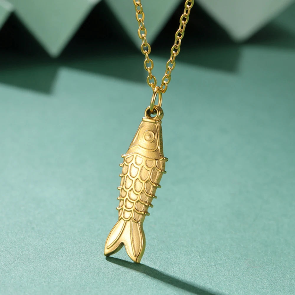 My Shape Fish Pendants Necklaces for Women Girl Stainless Steel Charms Marine Fish Choker Chain Boho Fashion Jewelry Summer Gift