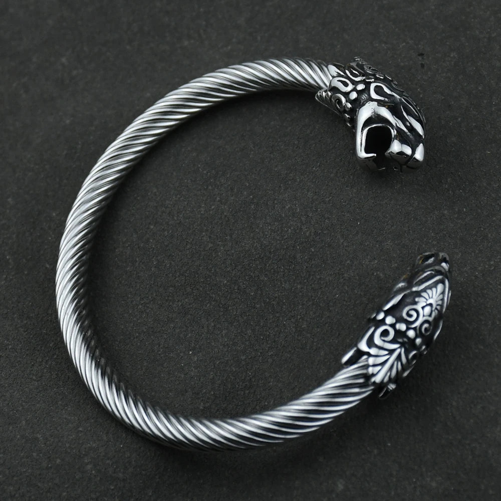 Norse viking odin wolf Scandinavian stainlesss steel viking wolf bangle viking cuff bracelet amulet bracelet for men