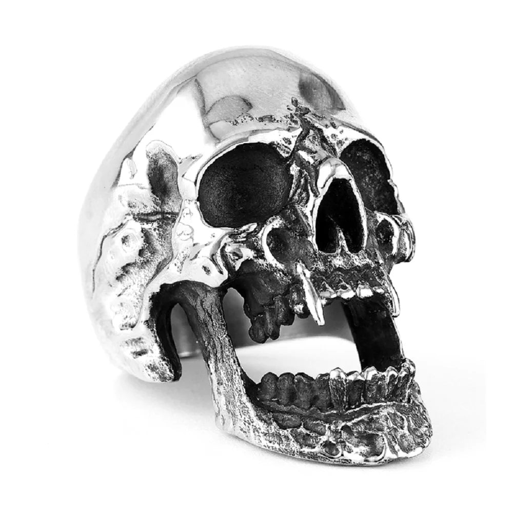 Gothic High Polished Vampire Skull Rings For Men Boys Stainless Steel Heavy Metal Skull Ring Punk Motorcyclist Jewelry Gifts