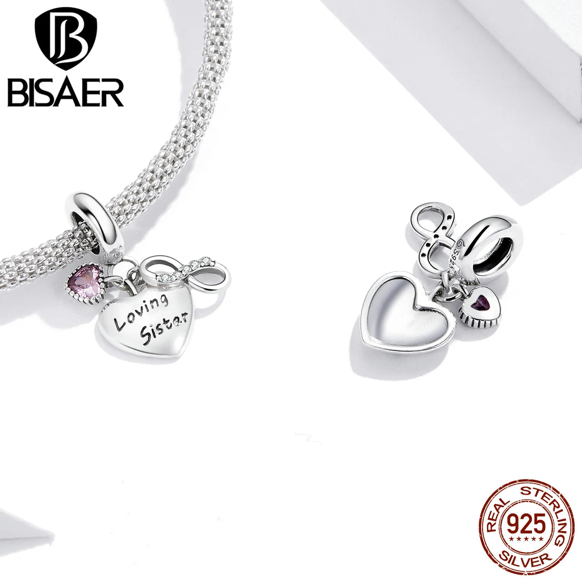 BISAER 925 Sterling Silver Heat Love Family Charm Mère Maman Papa Sœur Ami Pendentif Fit Femme Bracelet DIY Bijoux fins Cadeau