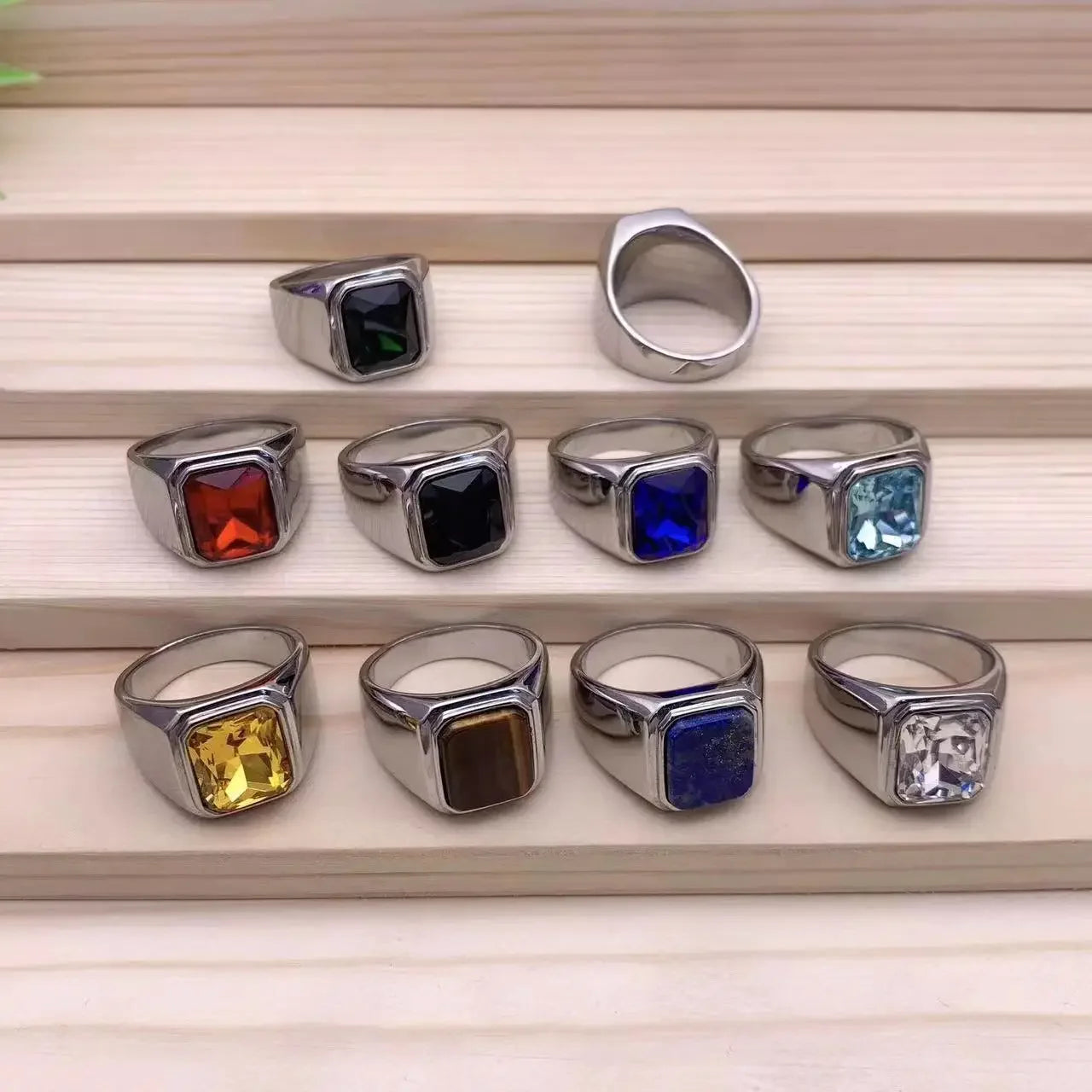 Men's High Quality 316LStainless Steel Multiple Gemstone Styles Onyx Rings