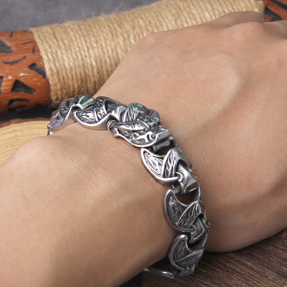 Neues Viking Ouroboros Vintage Punk Armband für Männer Edelstahl Modeschmuck Hippop Street Culture mit Holzbox