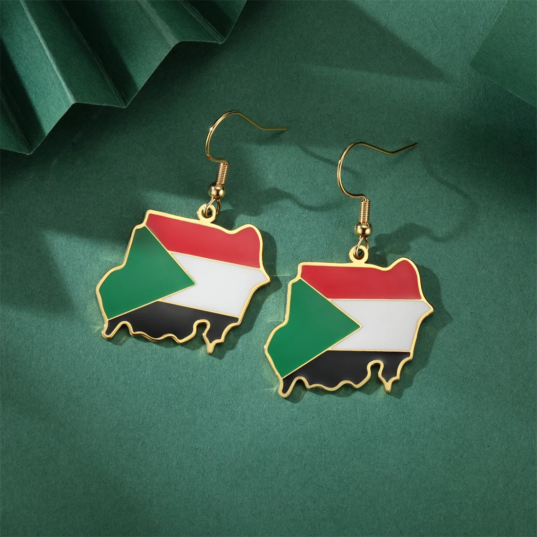 EUEAVAN Classic Sudan Map Flag Pendant Earrings Stainless Steel Silver Gold Color North Sultan Maps Earring Patriotic Jewelry