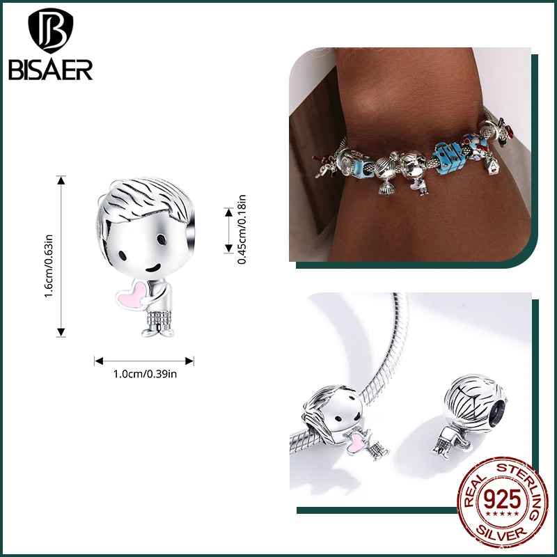 BISAER - Colgante de plata de ley 925 para pareja de niñas y niños, con forma de piña y fresa, para pulsera de mujer, joyería fina DIY