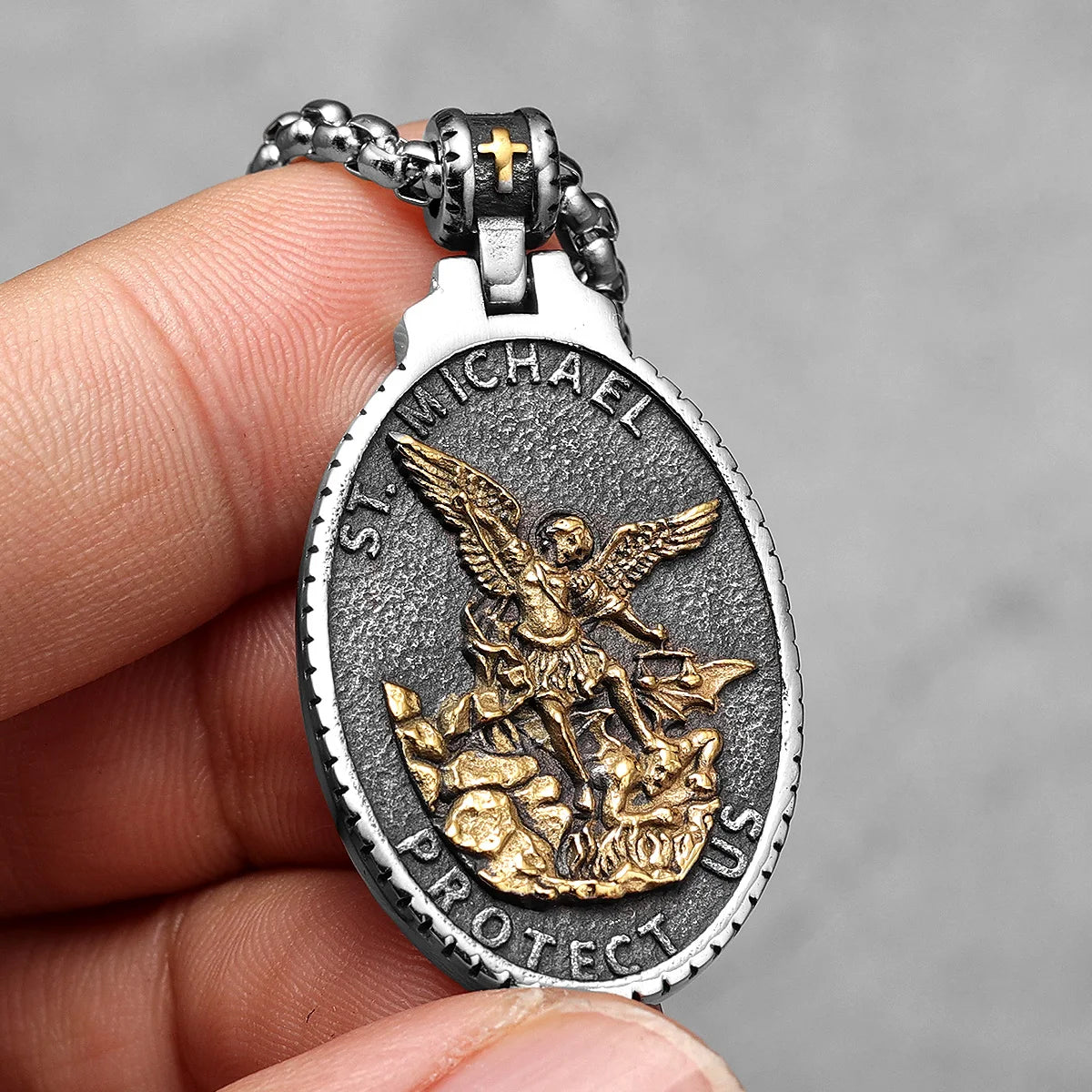 Saint Michael Männer Halskette 316L Edelstahl Kette Anhänger Amulett Wächter Rock Punk für Männer Schmuck Retro Geschenk Großhandel