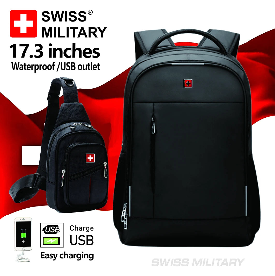 SWISS MILITARY 17 Inch Fashion Business Backpack School waterproof USB Large Capacity Bag mochilas Back Pack Chest Bag