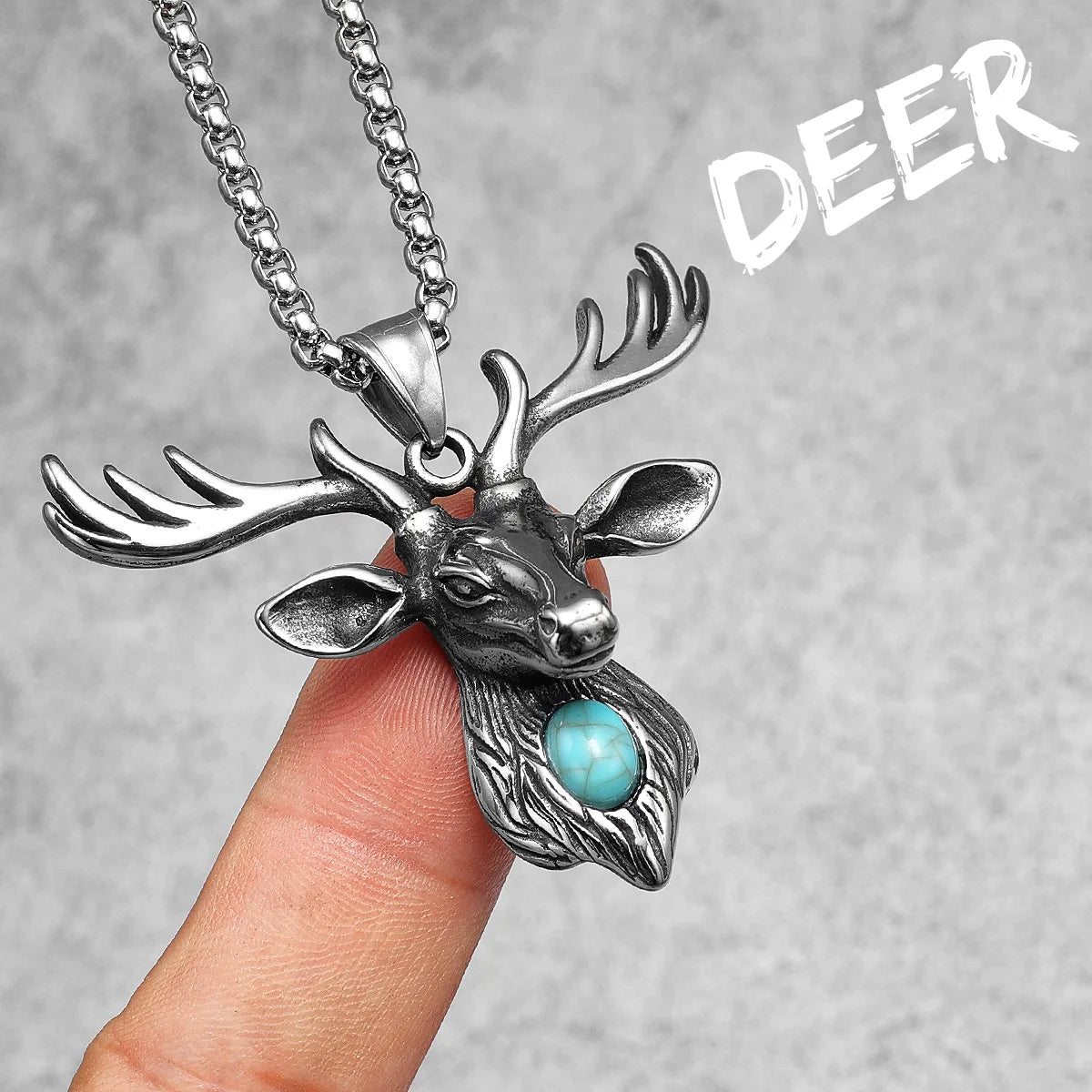 Deer Pendants Men Ancient Reindeer Necklaces 316L Stainless Steel Gem Chain Rock Punk for Friend Male Jewelry Gift Dropshipping