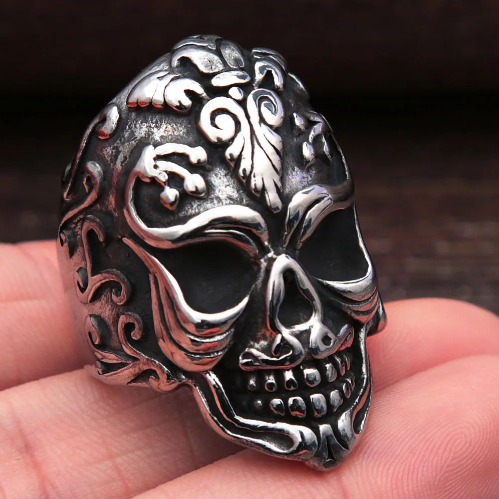 Punk Hip Hop Style Men Skull Rings Stainless Steel Fashion Gothic Skull Pattern Biker Ring Jewelry Gift Dropshipping