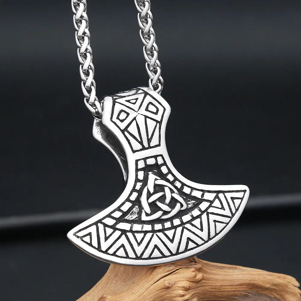 Vintage Viking Axe Head Thors Hammer Pendant Necklaces Stainless Steel Norse Odin Charm Men's Necklace Scandinavian Jewelry Gift