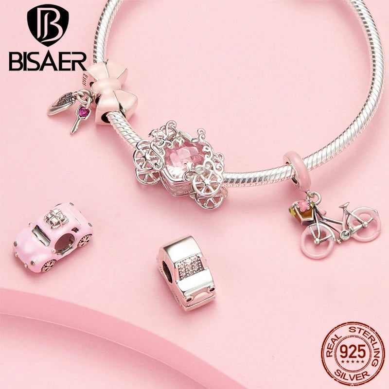 BISAER 925 Sterling Silver Jeep Car Charm Bead Vintage Motorcycle Bicycle Pendant For Women DIY Bracelet Fine Jewelry ECC2711