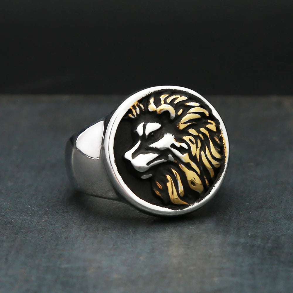 Gothic Punk Stainless Steel Lion Head Rings For Men Women Fashion Cool Domineering Vintage Animal Ring Party Jewelry Wholesale