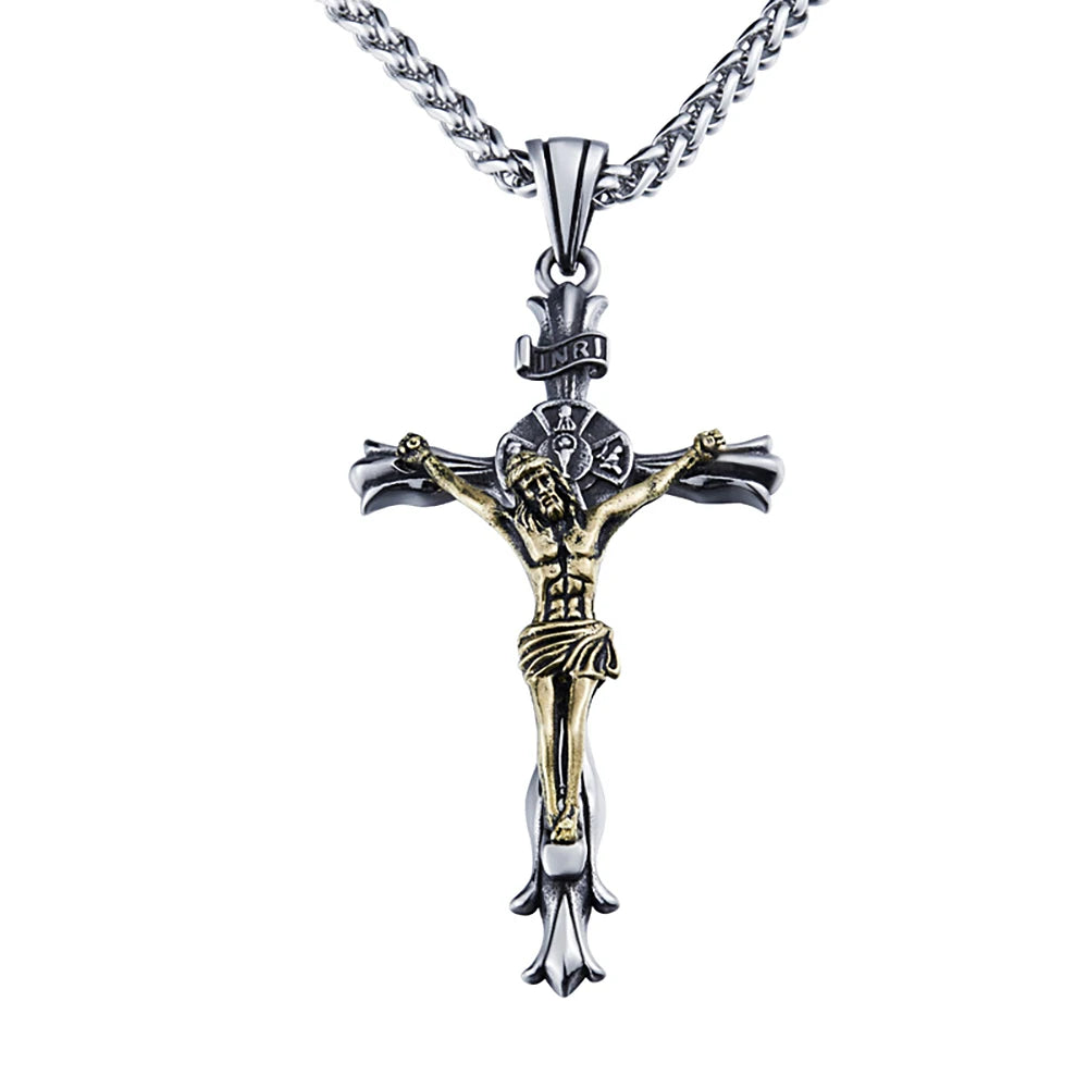 Neue Vintage Jesus Kreuz Anhänger Halskette Für Männer Edelstahl Punk Kreuz Religiöse Halsketten Mode Amulett Schmuck Großhandel