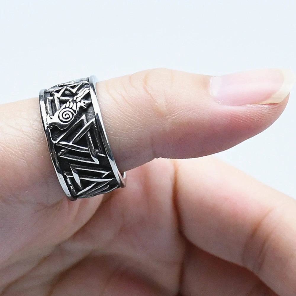 Odin Raven Ring Nordic Viking rune valknut Amulet Ring Stainless Steel Rings Men gift