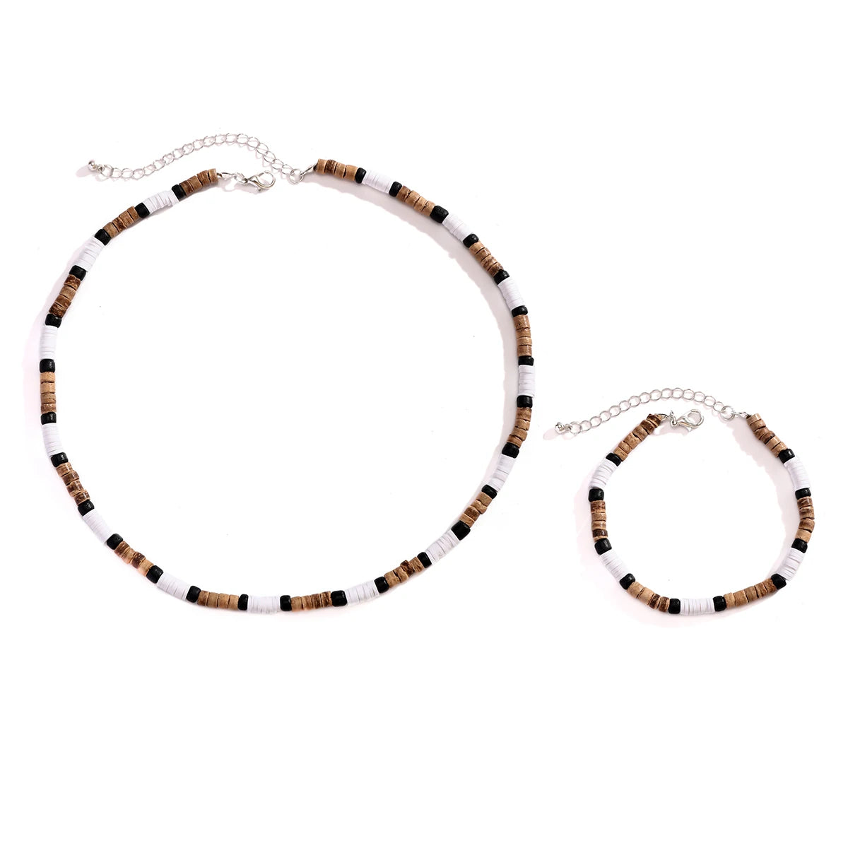 KunJoe 2pcs/set Vintage Natural Soft Clay Beads Bracelet Necklace for Men African Surf Tribal Jewelry Set