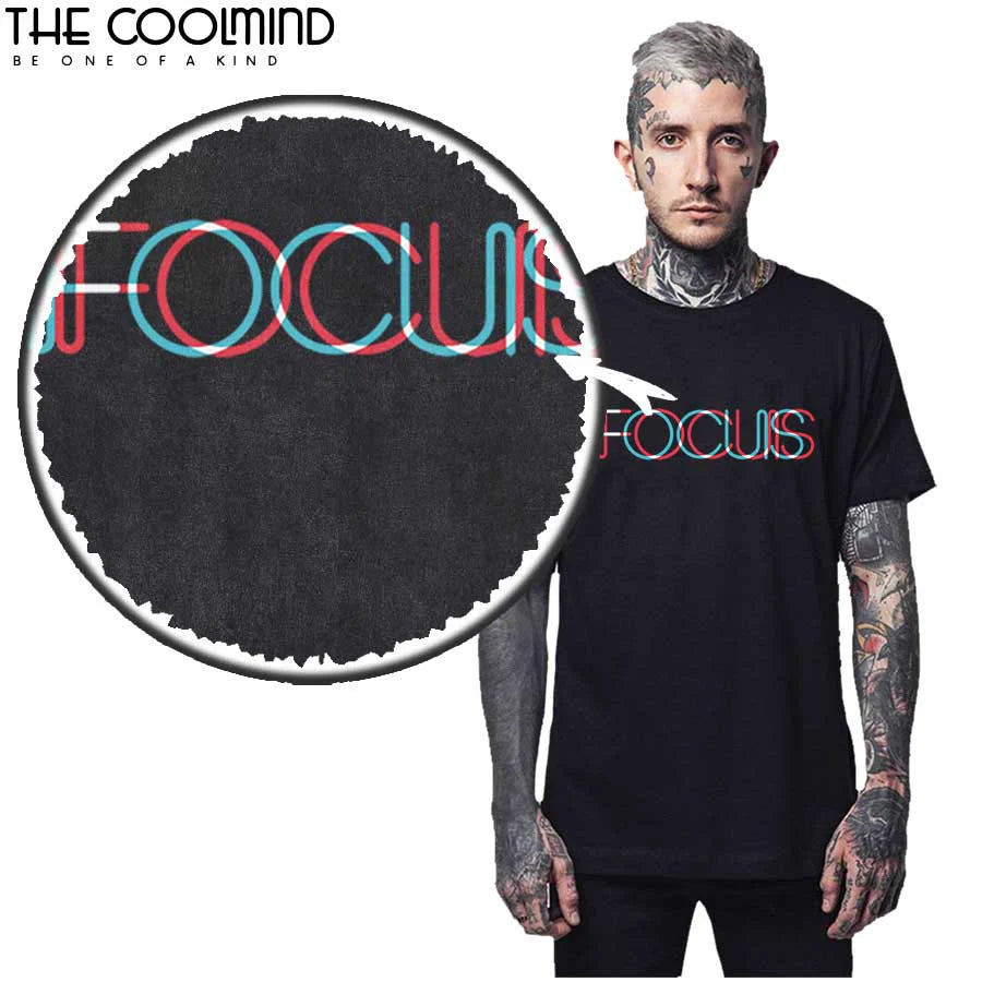 COOLMIND QI0231A 100% Cotton Short Sleeve Focus Print Funny Men Tshirt Casual o-neck Loose Summer T Shirt For Men Tees Pthd