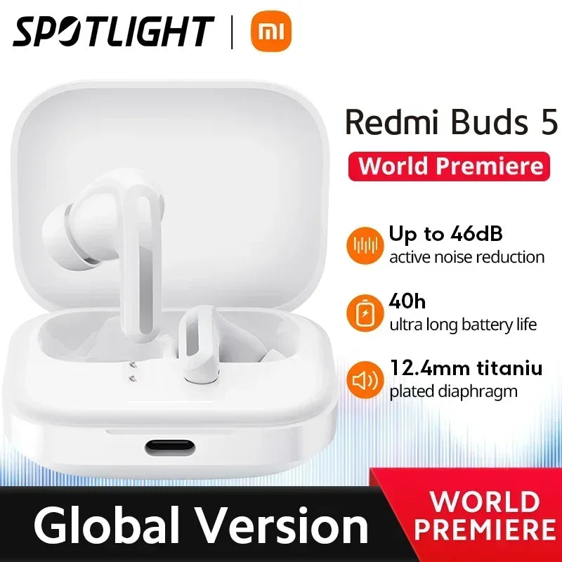 [World Premiere] Global Version Xiaomi Redmi Buds 5 Up to 40 Hours Battery 46dB Active Noise Cancellation 3 Transparency Modes