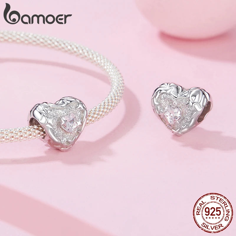 BAMOER 925 Sterling Silver Heart Star Charm Bead Fit Original Bracelet DIY Bamoer Charm pour la fabrication de bijoux Cadeau de Noël