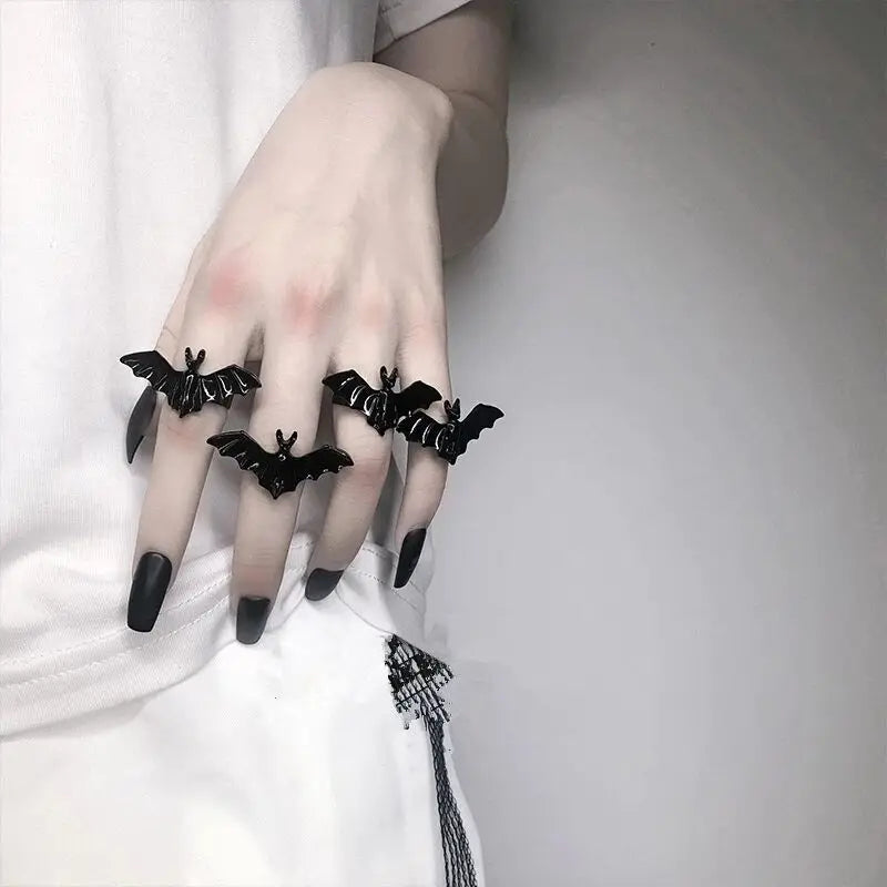 Punk Halloween Bat Ring Gothic Black Vampire Wing Adjustable Finger Rings