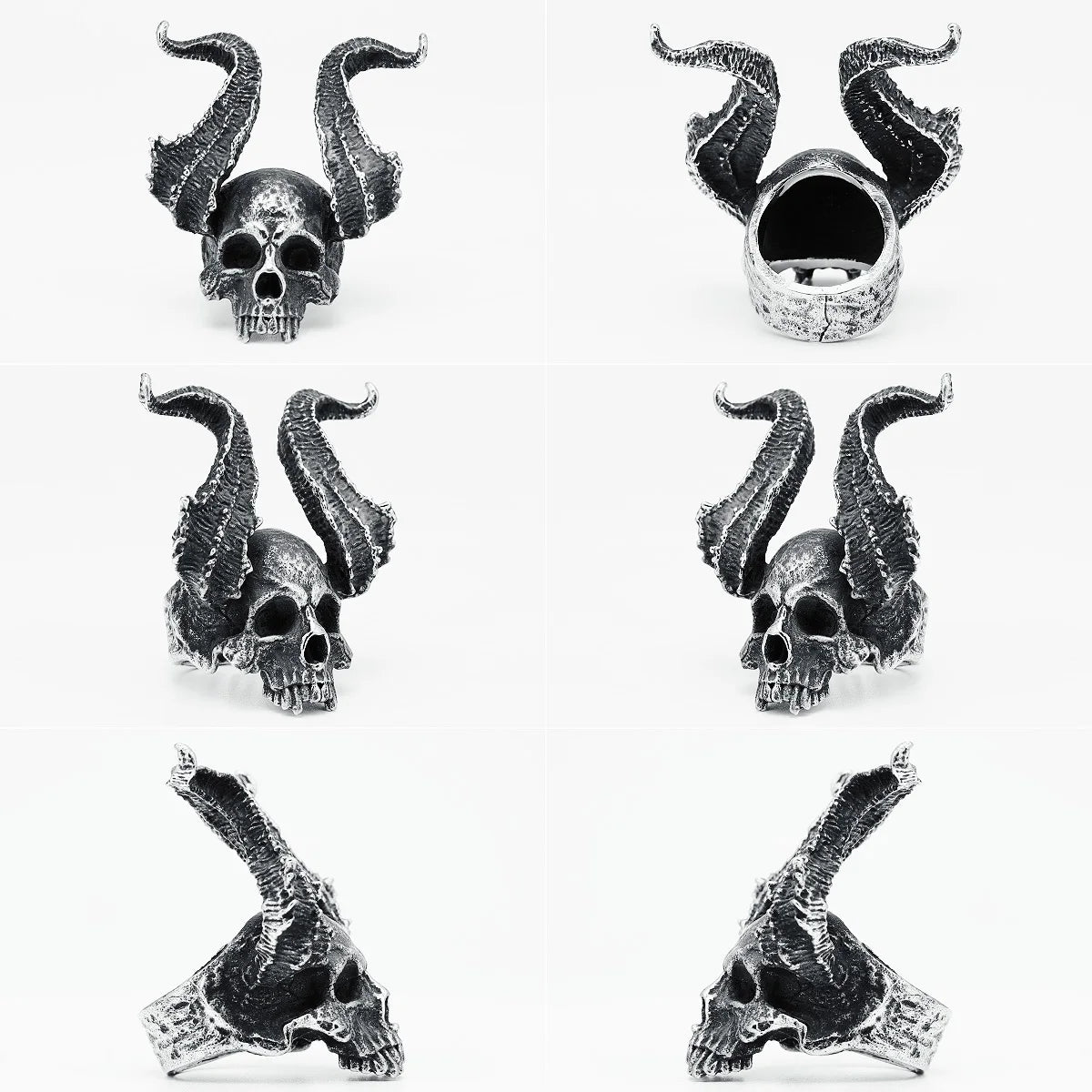 Demon Skull Men Ring 316L Stainless Steel Hell Fiend Rock Devil Horn Punk Party for Biker Rider Male Boyfriend Jewelry Best Gift