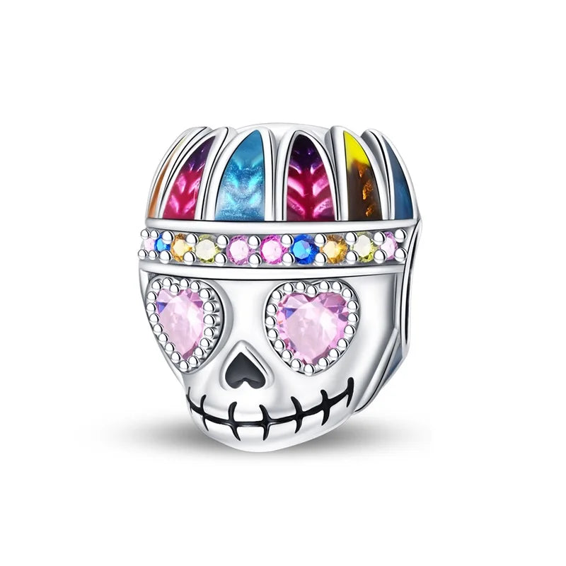 New 925 Sterling Silver Skeleton Clown Witch Halloween Series Pendant Fit Original Pandor Bracelet Snake Chain Beaded Women Gift