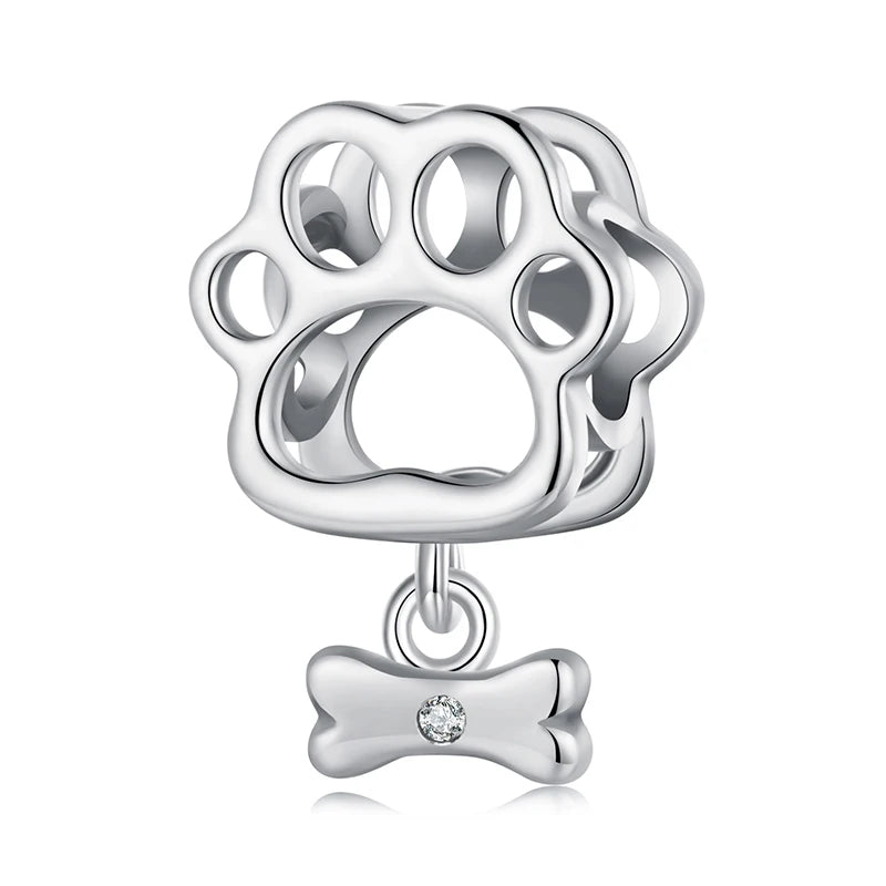 Bamoer Solid 925 Sterling Silver Hollowed Dog Paw Charm Bead Fit Original Bracelet Necklaces Jewelry DIY Bamoer Charm SCC2955