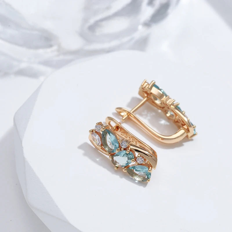 New 585 Rose Gold Drop Earrings for Women Delicate Cut Dazzling Blue Natural Zircon Bridal Wedding Jewelry Accessories