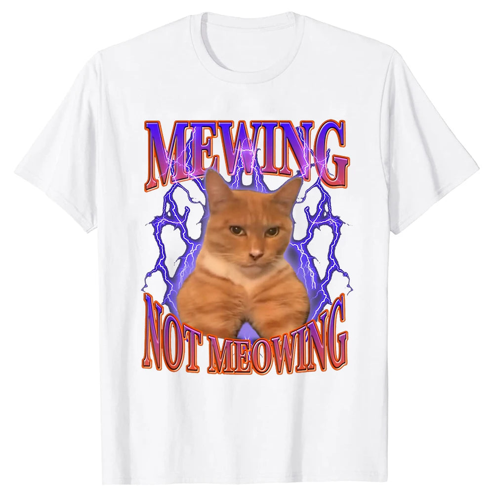 T-Shirts mit dem Aufdruck „Mewing Not Meowing“ – süße Katzen – lustiges grafisches T-Shirt aus weicher Baumwolle – Unisex-T-Shirt mit Rundhalsausschnitt – EU-Größe – Herrenkleidung