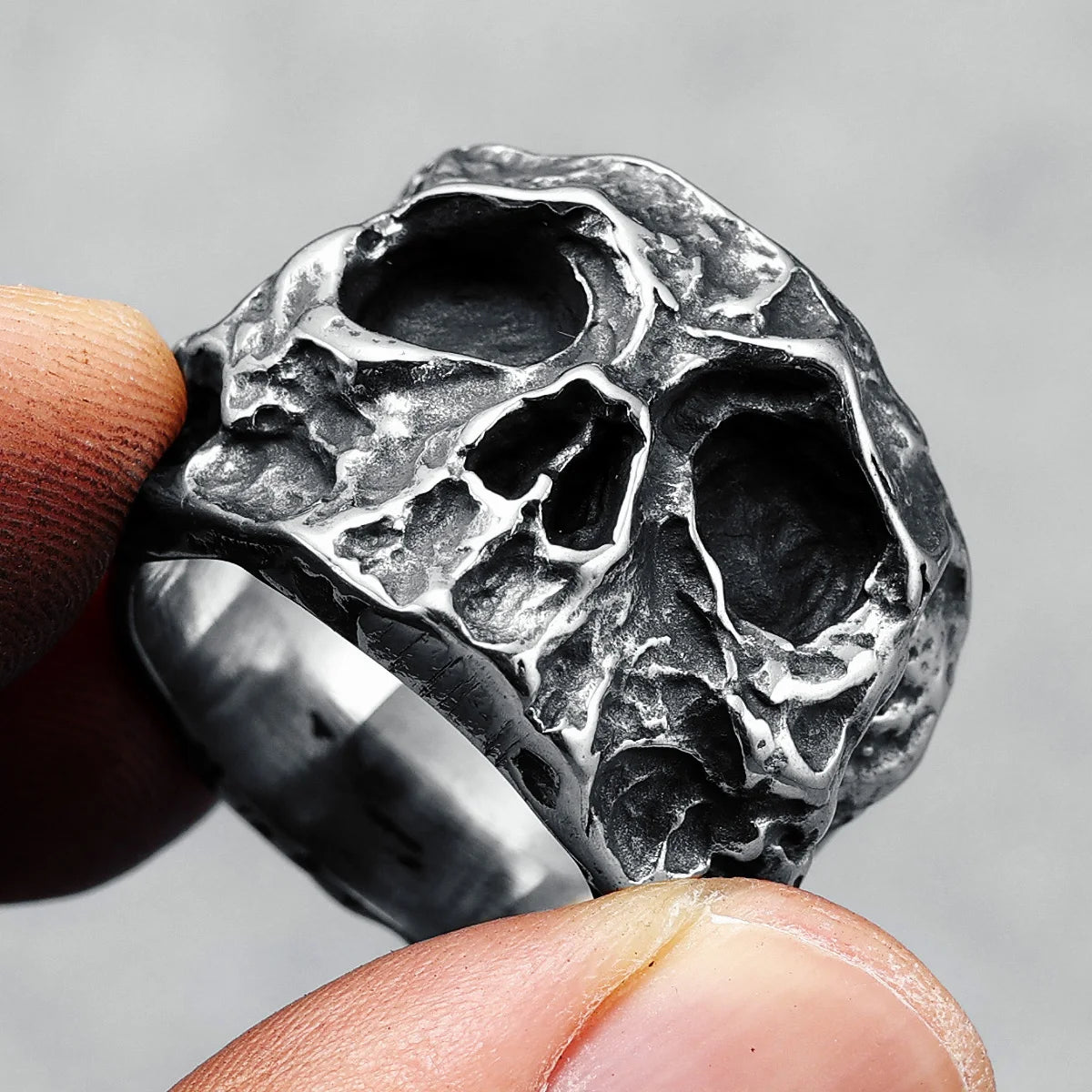 Cranium Broken Skull Ring 316L Stainless Steel Men Rings Hyperbolic Rock HipHop Party for Biker Male Boyfriend Jewelry Best Gift