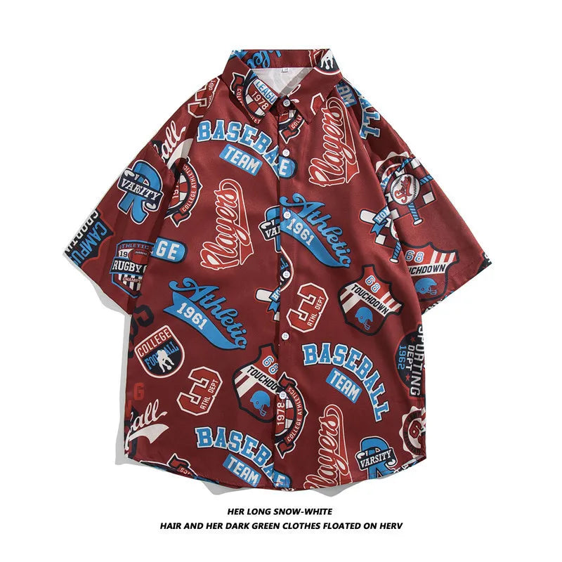 Y2K Men Vintage Shirt Summer New Hawaiian Short Sleeve Shirt Mens Halloween Funny Printed Beach Casual Shirts Man Oversized Hemd