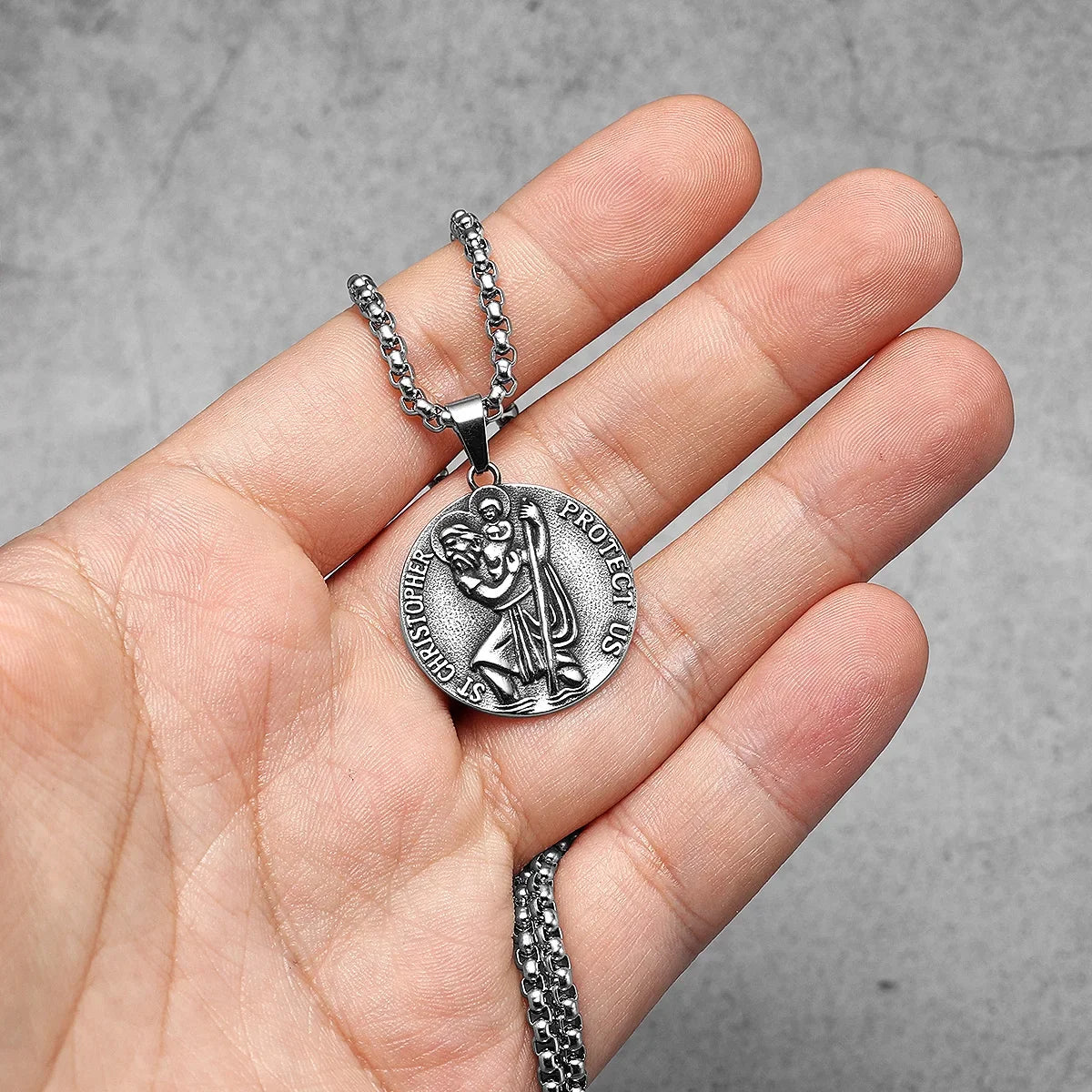 St Christopher Pendant 316L Stainless Steel Amulet Necklace Men Chain Rock Party Vintage for Biker Male Jewelry Gift Wholesale