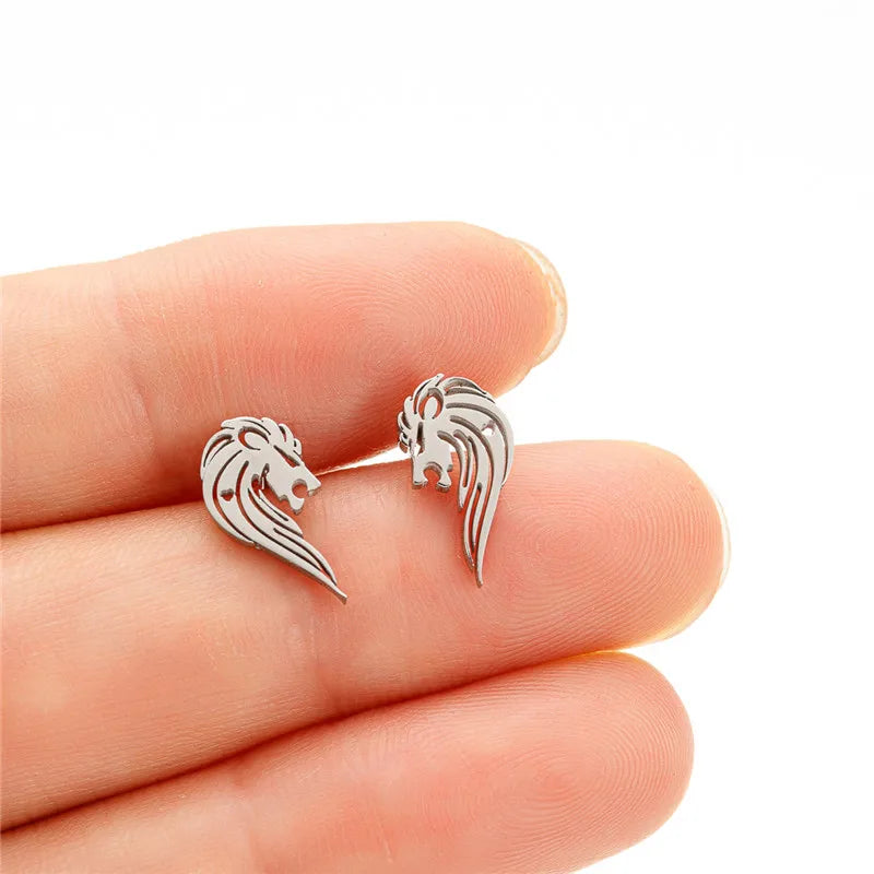 Cute Animal Stainless Steel Earrings Women Fashion 2024 Jewelry Horse Shark Dinosaur Swallow Earings Small Cat Ear Studs Bijoux