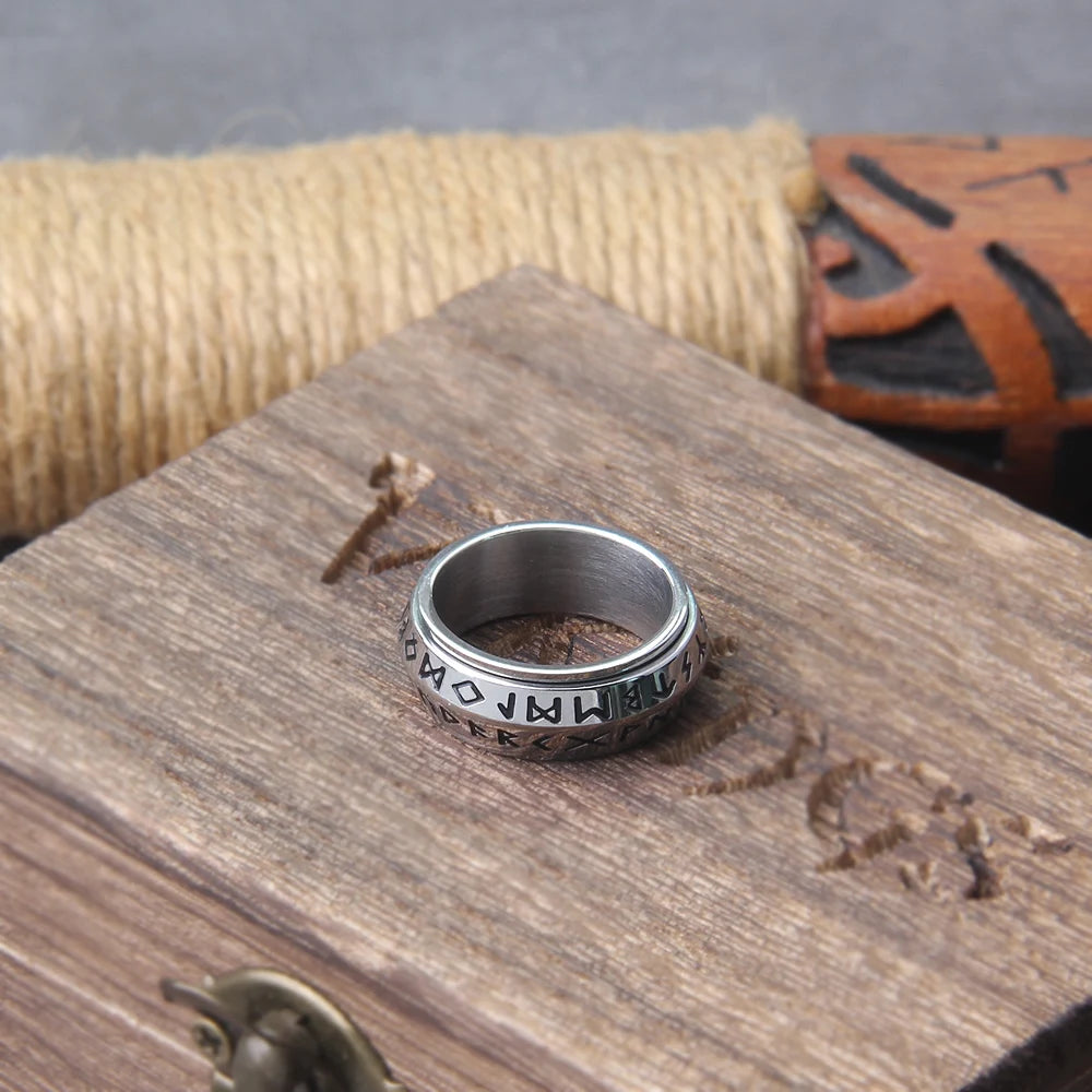 Rotating Vikings Rune Stainless Steel Rings