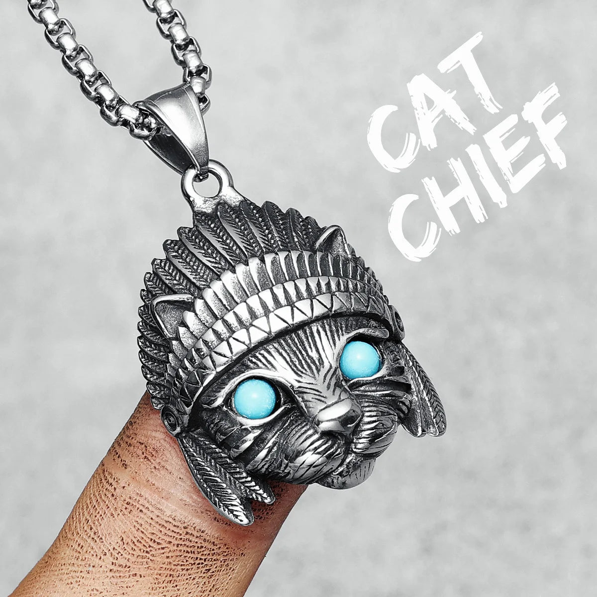 Chief Cat Necklace 316L Stainless Steel Mystic Gem Eye Pendant Unisex Chains Rock Punk for Friend Jewelry Best Gift Dropshipping