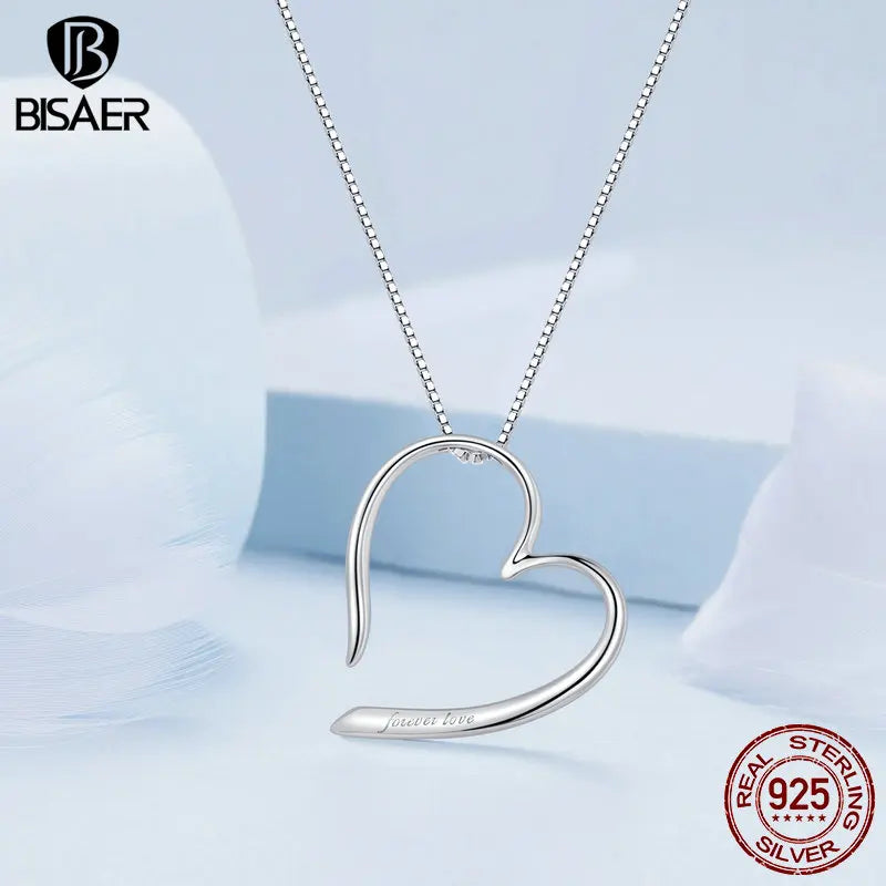 BISAER 925 Sterling Silver Magic Heart Necklace Pendant Adjustable Chain Plated Platinum for Woman Party Fine Jewelry EFN341