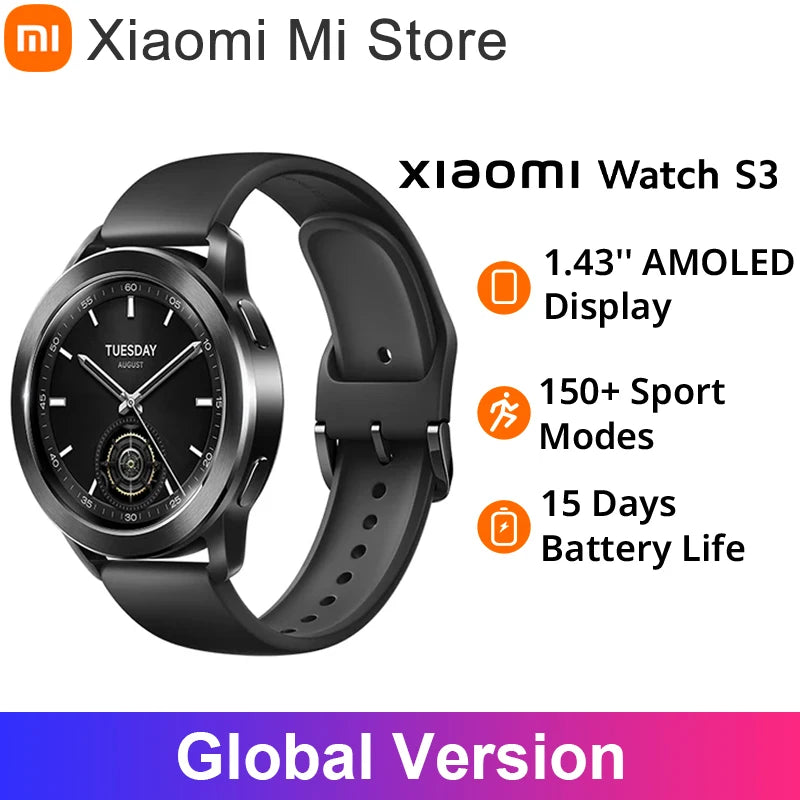 Global Version Xiaomi Watch S3 Smart Watch 1.43" AMOLED Sreen Blood Oxygen Monitor 5ATM Waterproof 150+ Sport Modes